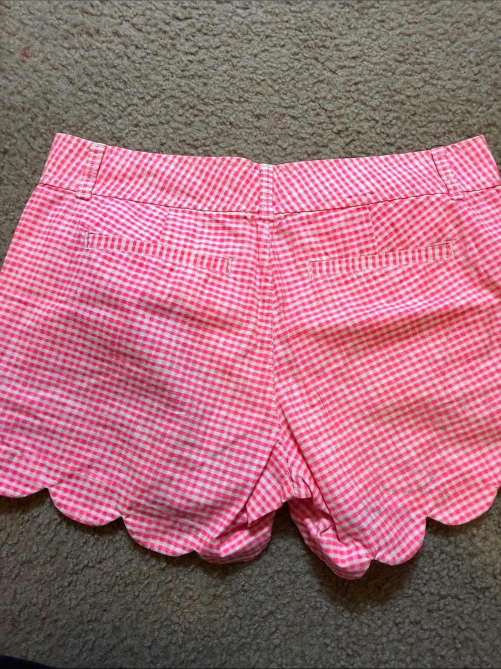 Vibrant Coral Gingham Scallop Hem Women’s Shorts - Picture 8 of 8